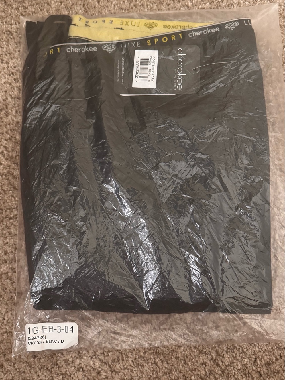Cherokee Black Active Pants with Yellow Waistband Trim Black Medium Scrub Pants - Picture 1 of 5